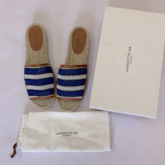 NWT Lafayette 148 Raffia Espadrille Slide EU 41/US 11 Cobalt Multi - Picture 7 of 7